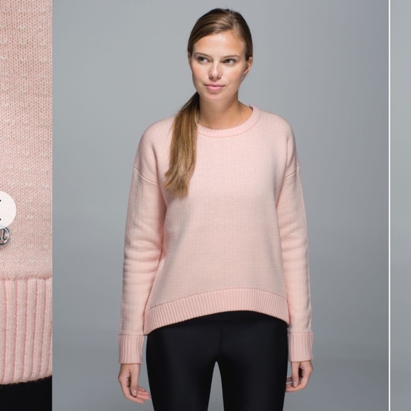Lululemon Yogi Crew Sweater Merino Wool Hearts Pink Size Small /Medium - Picture 1 of 12